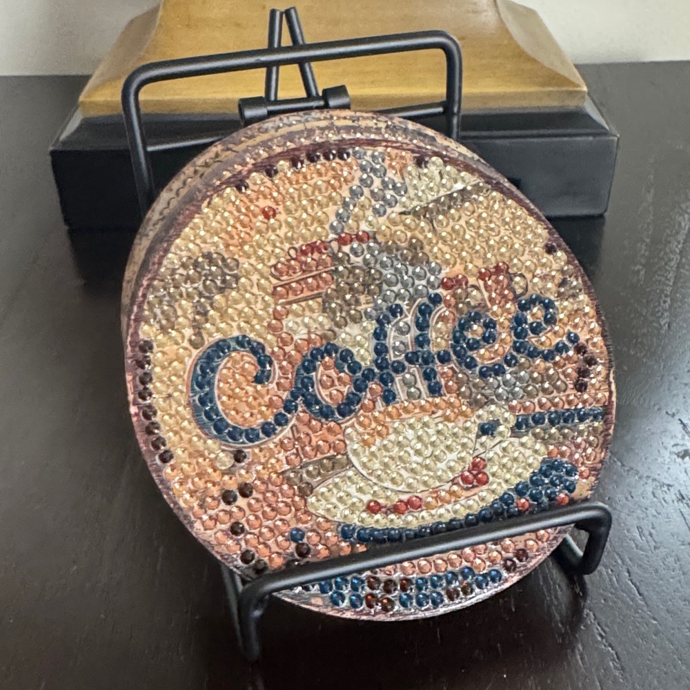 Handcrafted Coffee Diamond Art Coasters – Café Style | Set of 4 Gift Ready - Picture 6 of 6